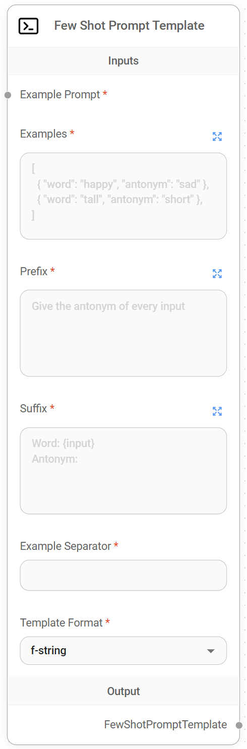 <p>Few Shot Prompt Template Node</p>